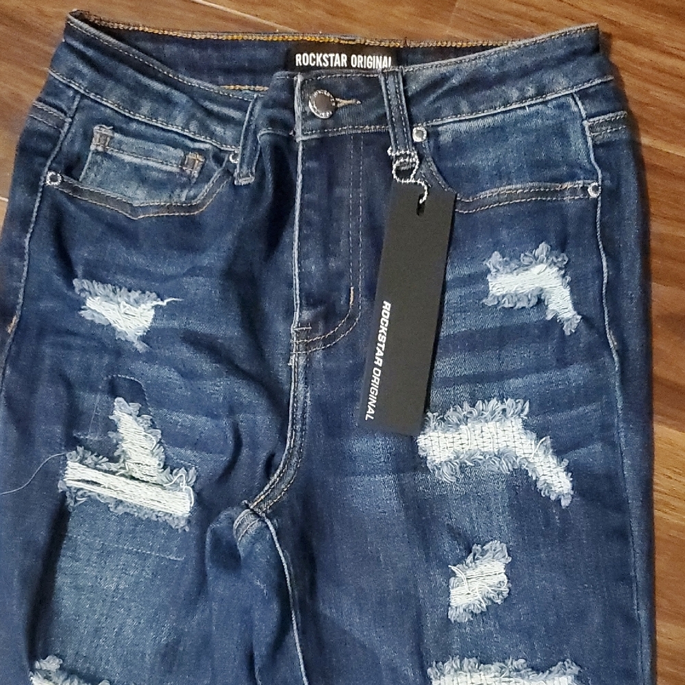 Rockstar Original Dark Blue Distressed Flare Jeans - Picture 3 of 9